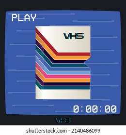 Vhs Box. Classic Packaging.Vector Illustration. VHS. Old Video Tape. Years 80. Old Television Background. Static Screen. VHS Logo. Vintage. Antique. 