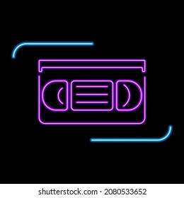 vhs cassette neon sign, modern glowing banner design, colorful modern design trends. Vector illustration.