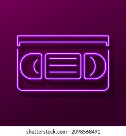 vhs cassette neon sign, modern glowing banner design, colorful modern design trends. Vector illustration.