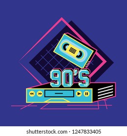 vhs and cassette of nineties retro