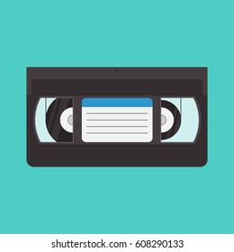 VHS cassette vector illustration in a flat style. Retro video cassette on a colored background. Simple isolated videotape icon.