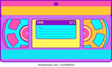 VHS colorful cassette retro 90s vector. Old Vintage Nostalgia Video analog tape sign for mobile concept and web design, symbol, logo illustration. 