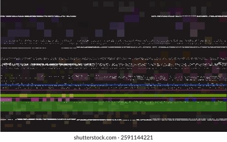 VHS effect. Vector background of old TV screen with glitch texture. Retro background with static pixel noise and distorted elements. Cyberpunk wallpaper. Glitch or rewind screen. Illustration.