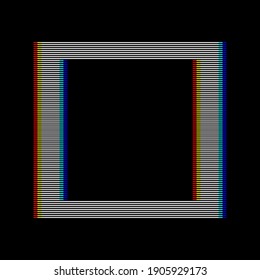 VHS glitch square in retro style.  Geometry shape with distortion effect. Good for design promo electronic music events, games, banners, web, etc. Vector