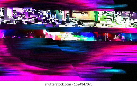 VHS interference distortion. Encoded video signal of a broken faulty TV repeater. Abstract wallpaper glitch effect. Vector illustration.