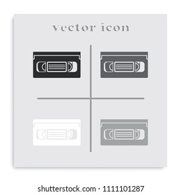VHS tape flat black and white vector icon. Retro VHS cassette illustration.