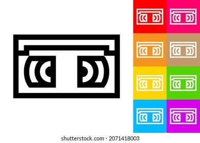 VHS Tape. Line Icon With Different Color Background.