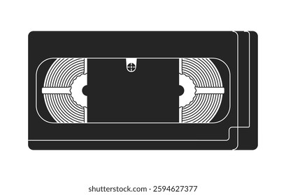 VHS tape retro aesthetic black and white 2D line object. Old cassette. Physical media analog. Videotape videocassette. 90s movies isolated clip art vector outline item. Monochromatic spot illustration