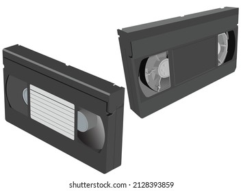 VHS Tape Standing Side By Side. Video Tape Cassette Isolated On White