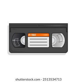 VHS Video Cassette with orange label in trendy flat 3d vector illustration design style. The best 90s nostalgic items. Editable graphic resources for many purposes.