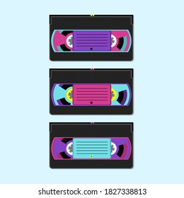 VHS videotape isolated on blue background. Vector illustration.