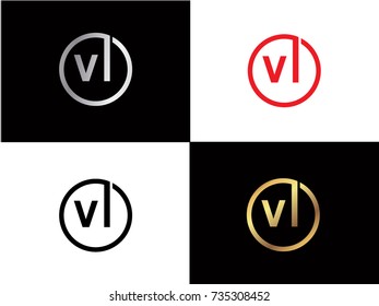 VI Circle Letter Logo Design with RED GOLD BLACK Silver Vector Illustration