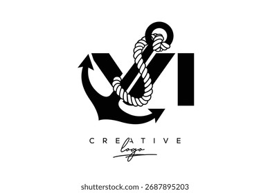 VI Criativo Monograma Último logotipo com âncora e design de corda Design de logotipo minimalista