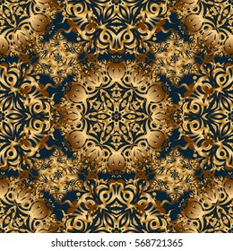 VI. Elegant Christmas Background with Shining Golden Elements. Golden seamless pattern on a blue background.