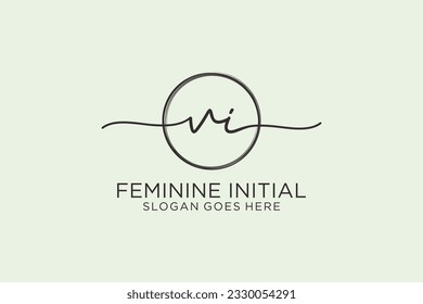 VI handwriting logo with circle template vector logo of initial signature, wedding, fashion, floral and botanical with creative template.