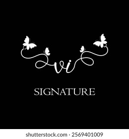 VI Handwritten initial letter, VI simple signature vector logo with butterfly shape variation, beauty, photography letter logo design. V I