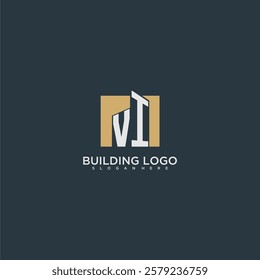 VI initial letter building logo for real estate with square design