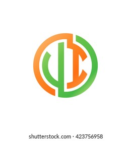 VI initial letters looping linked circle logo orange green
