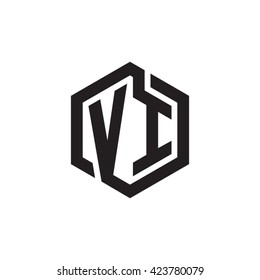 VI initial letters looping linked hexagon monogram logo