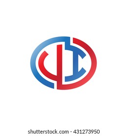 VI initial letters looping linked ellipse logo red blue
