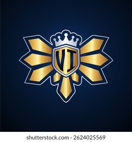 VI initial letters monogram logo for gaming with shield and eagle wing