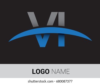 VI initial logo company name colored grey and blue swoosh design.