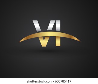 VI initial logo company name colored gold and silver swoosh design. vector logo for business and company identity.
