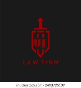 VI monograma inicial para bufete de abogados con Imagen de logo de espada y escudo
