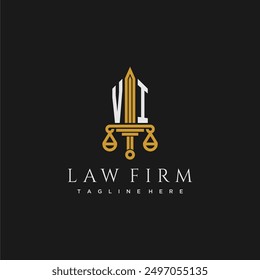 VI initial monogram for lawfirm logo with sword and scale