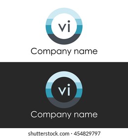 VI letter circle shape icon logo white blue