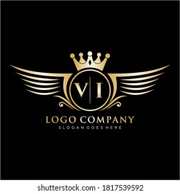 VI Letter Initial with Royal Wing Logo Template.