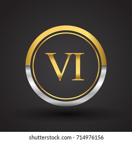 VI Letter logo in a circle, gold and silver colored. Vector design template elements for your business or company identity.