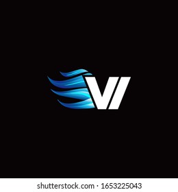 VI monogram logo with blue fire style design template