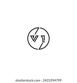 VI logo de concepto de contorno simple y círculo de diseño inicial de fondo blanco y negro