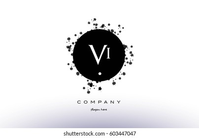 vi v i  black white circle grunge splash vintage retro alphabet company logo design vector icon template
