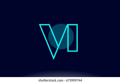 vi v i blue line circle letter logo alphabet creative company vector icon design template