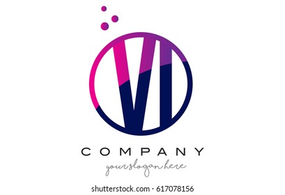 VI V I Circle Letter Logo Design with Purple Magenta Dots Bubbles Vector Illustration
