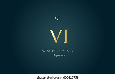 vi v i  gold golden luxury product metal metallic alphabet company letter logo design vector icon template green background