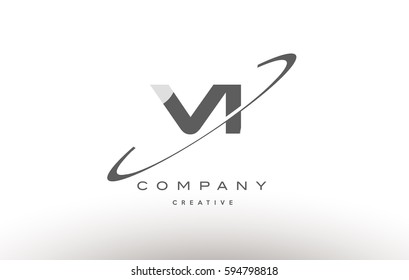 vi v i  grey swoosh white alphabet company logo line design vector icon template 
