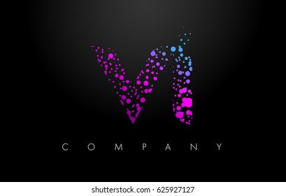 VI V I Letter Logo with Purple Blue Particles and Bubble Dots Design Vector.