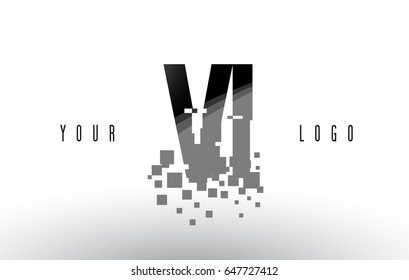 VI V I Pixel Letter Logo with Digital Shattered Black Squares. Creative Letters Vector Illustration.