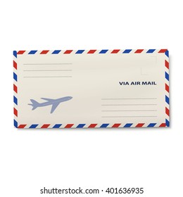 Via air mail DL envelope isolated on white background