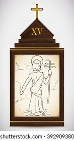 Via Crucis, station fifteen: Jesus resurrect and walks ascending into heaven.