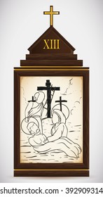 Via Crucis, station thirteen: Jesus is carried down of the cross and his mother cries for his death.