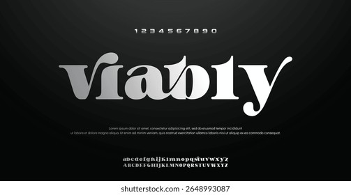 Viabiy fonte negrito moderna. Regular Italic Number Typography urban style fontes alfabeto para moda, esporte, tecnologia, Criptografia, digital, filme, design de logotipo, ilustração vetorial	