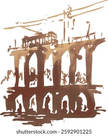 Viaduct of Lapa, Rio de Janeiro. Vector graphic. Brazil, Rio de Janeiro city.
