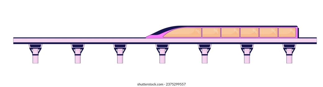 Viaduct train flat line color isolated vector object. Train riding over bridge. Road trip. Editable clip art image on white background. Simple outline cartoon spot illustration for web design