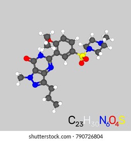 Viagra model molecule. Isolated on grey background. 3d Vector illustration.