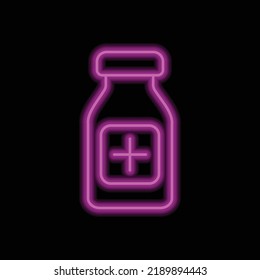 Vial bottle, vaccine simple icon vector. Flat design. Purple neon on black background.ai