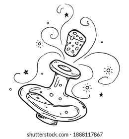 Vial with cap icon. Vector bottle with a magic potion. Cartoon flask.
